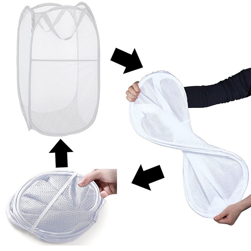 Buenod Pop up Laundry Hamper, Portable Foldable Mesh Clothes Hamper for Kids Room, College Dorm or Travel, Collapsible Laundry Basket for Storage, White - Image 5
